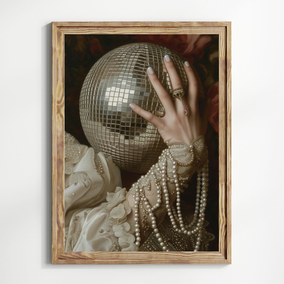 Victorian Altered Art Print, Vintage Disco Ball Pearls