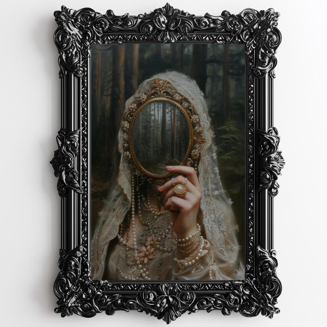 Mirror Victorian Woman, Moody Vintage Art Print