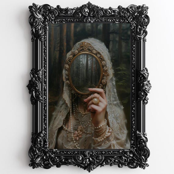 Mirror Victorian Woman, Moody Vintage Art Print