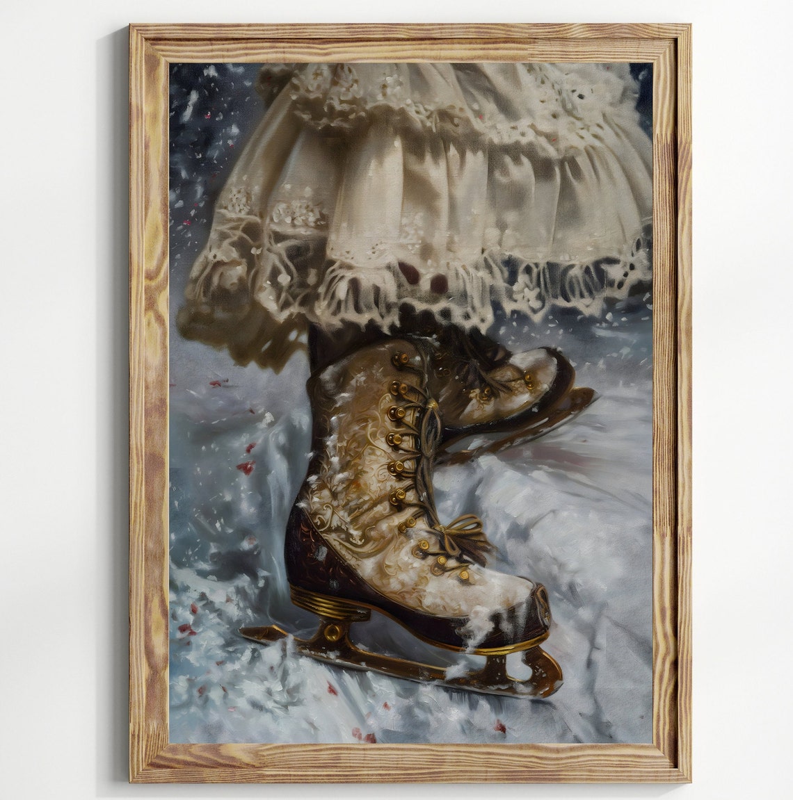 Vintage Ice Skates Close Up With Lace Skirt Winter Snow Art Poster