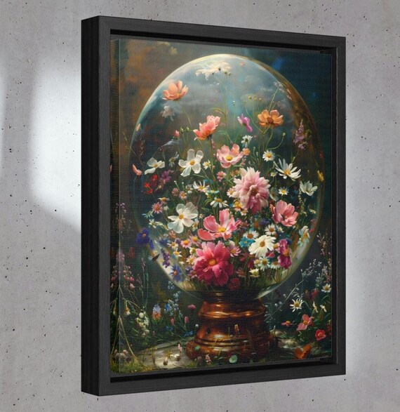 Framed Gallery Wrap Wildflowers Fairy Moody Painting Gallery Wraps Glass Ball Victorian Decor Wall Art Dark Moody Antique Art
