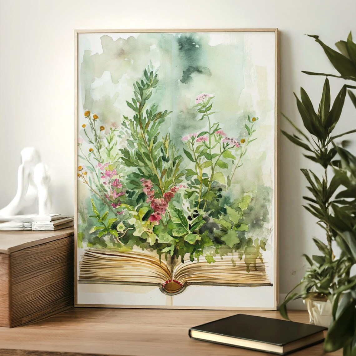 Open Book Sprouting Wildflowers Watercolor Bookish Botanical Reading Art Print - Image 3