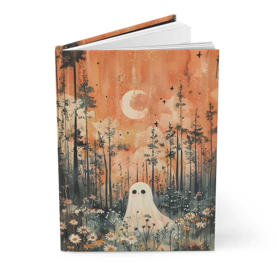 Spooky Ghost In Daisy Meadow Autumn Forest Hardcover Journal Dark Gothic - Image 2