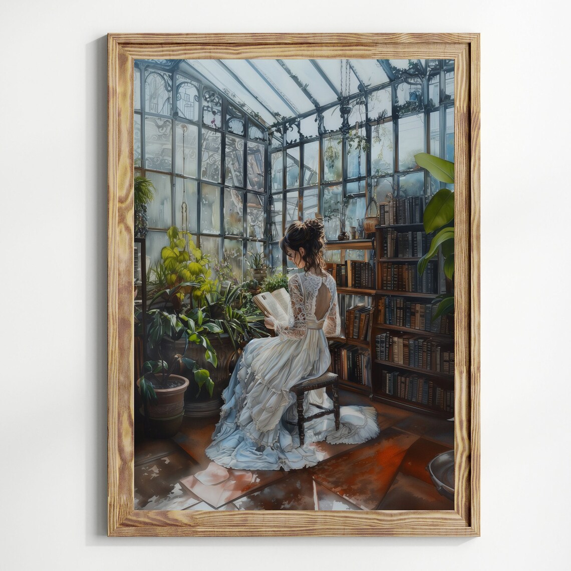 Bookish Woman Reading In Botanical Glass Library Conservatory Art Poster - Image 3