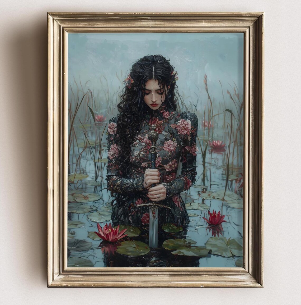 Female Knight at the Lake, Dark Academia Art Print - Image 3