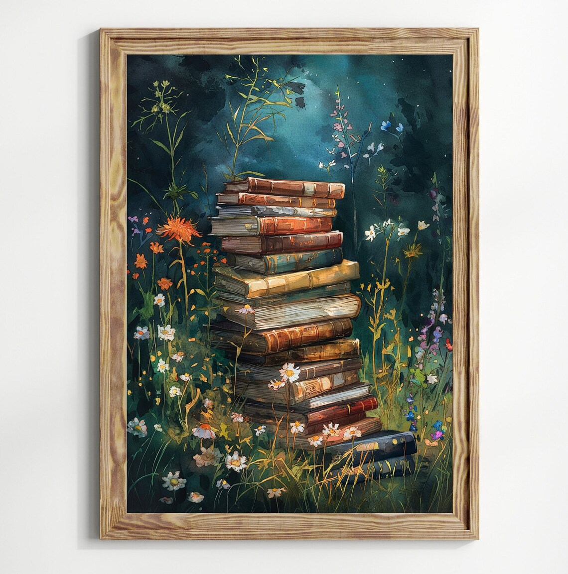 Bookish Abstract Stack Of Books Art Print, Preppy
