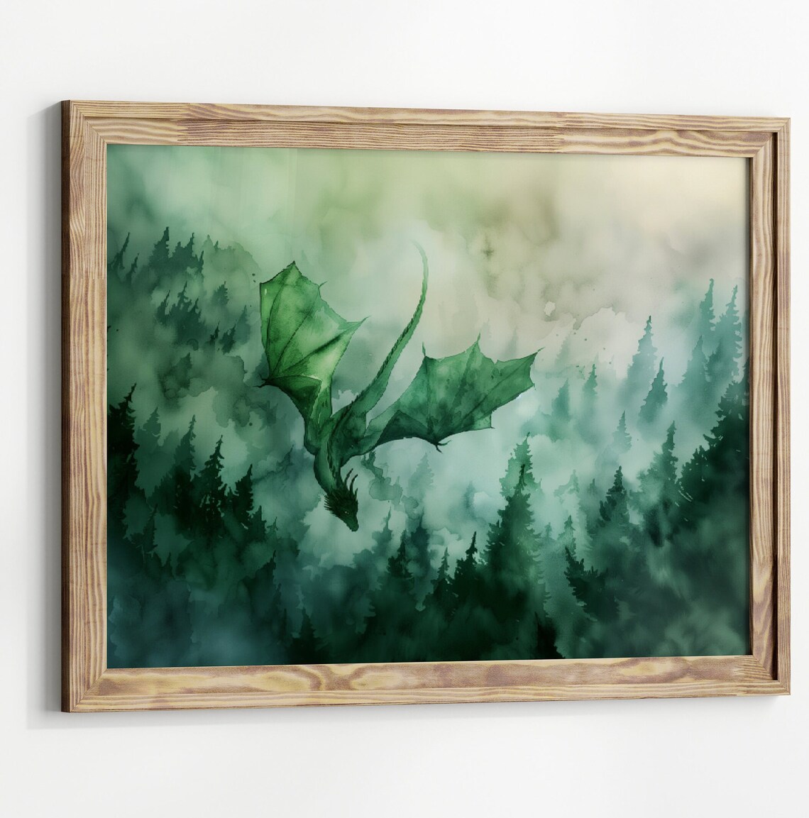 Forest Dragon Watercolor Art Print, Dark Academia - Image 2