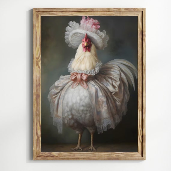 Victorian Chicken Halloween Art Print, Cottagecore