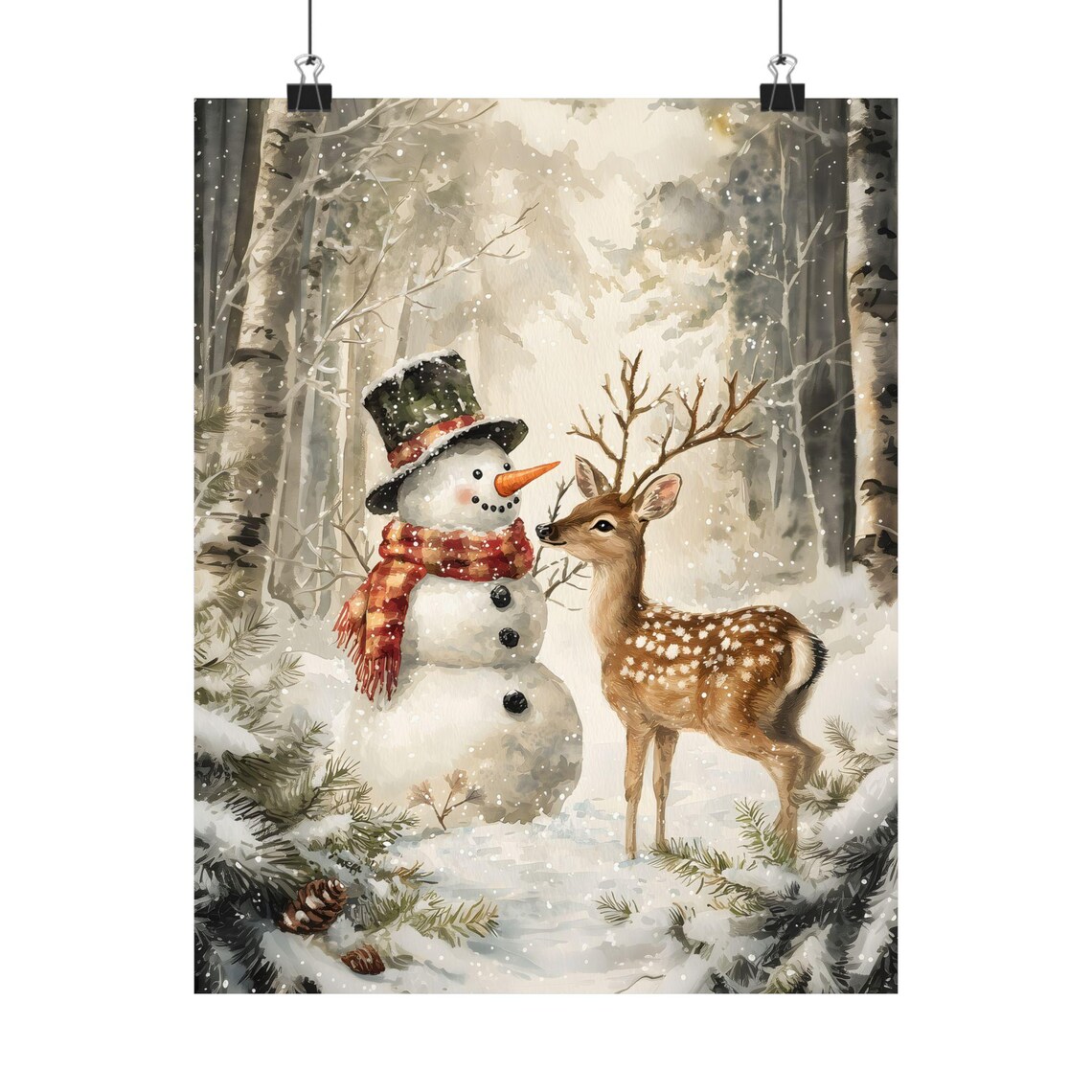 Vintage Christmas Wall Print Snowman Winter Art Print - Image 2