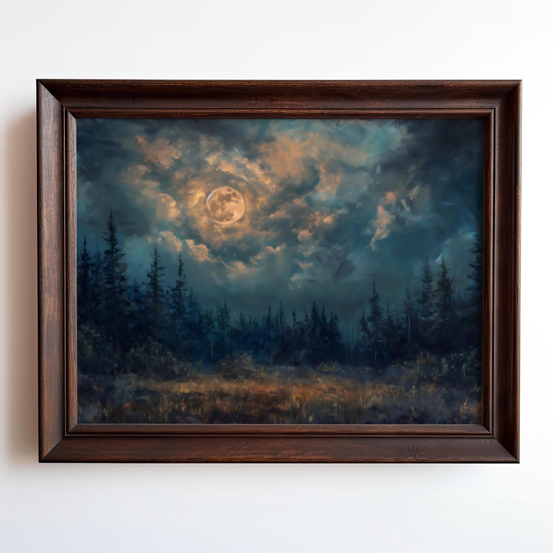 Foggy Moon Landscape, Gothic Forest Art Print