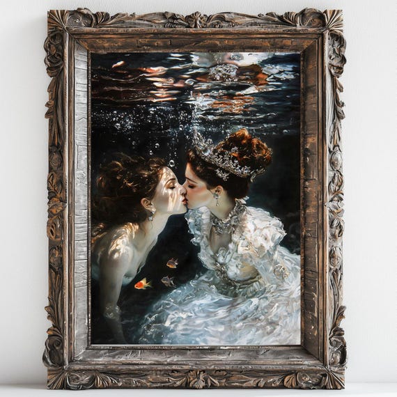 Love Queens Sapphic Art Print The Lake Goth Moody Victorian Lesbian Sappho Wall Art Dark Decor Aesthetic Dark Cottagecore Gothic
