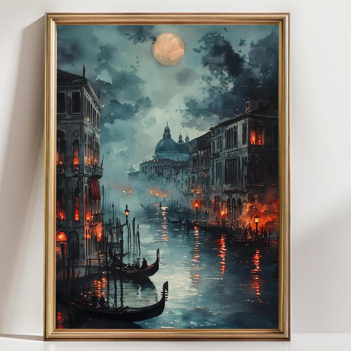 Venice Print Moody Watercolor Dark Wall Art Dark Academia Style Moody Florence Italian City Gothic Painting Watercolor Landscape