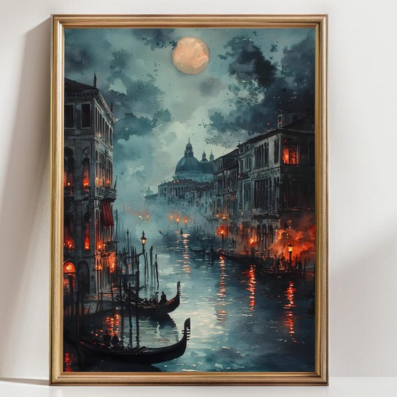 Venice Print Moody Watercolor Dark Wall Art Dark Academia Style Moody Florence Italian City Gothic Painting Watercolor Landscape