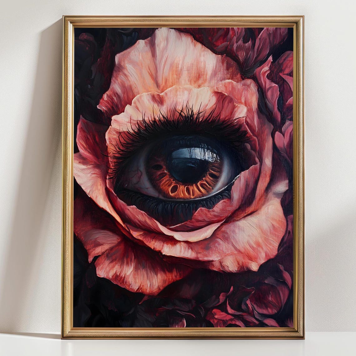 Human Eye Blooming Inside Red Flower Surreal Macabre Art Print - Image 2