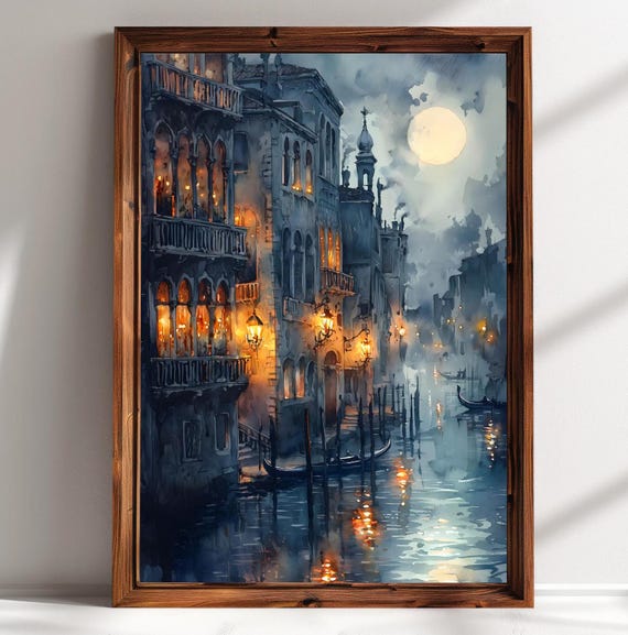 Venice Print Moody Watercolor Dark Wall Art Dark Academia Style Moody Florence Italian City Gothic Painting Watercolor Landscape