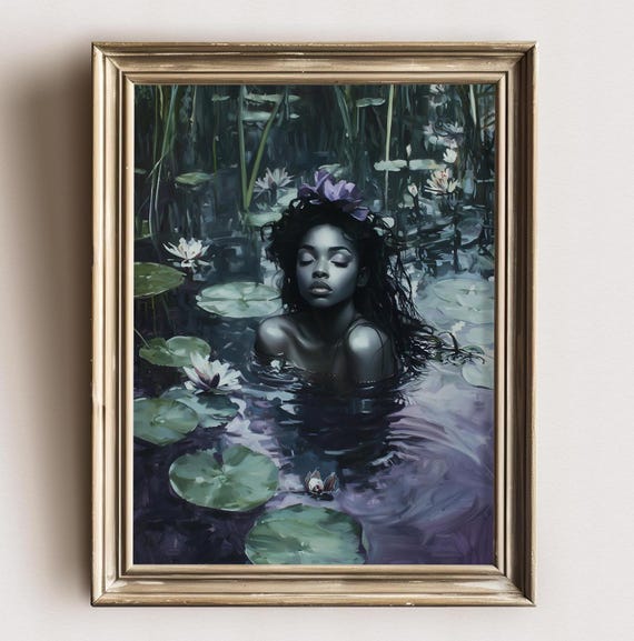 Black Ophelia Dark Academia Print The Lake Goth Moody Victorian Wall Art Dark Decor Aesthetic Black Girls Art Gothic Prints
