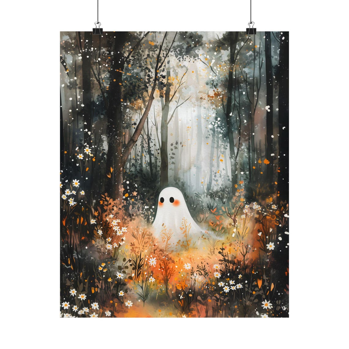 Small Blushing Ghost Autumn Forest Golden Wildflowers Sunbeam Print - Image 2