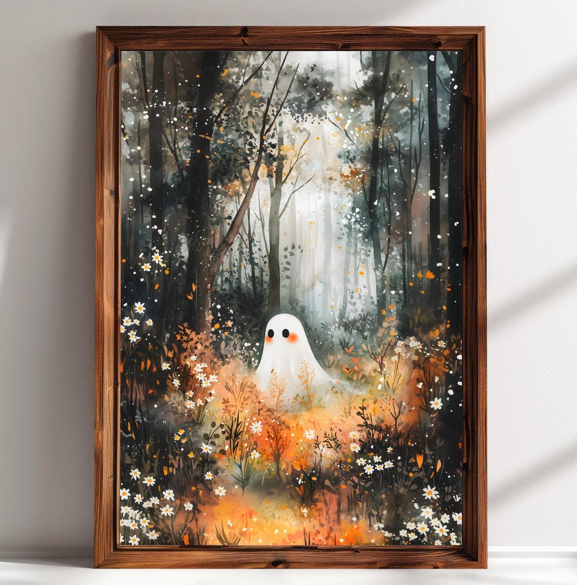 Small Blushing Ghost Autumn Forest Golden Wildflowers Sunbeam Print - Image 3
