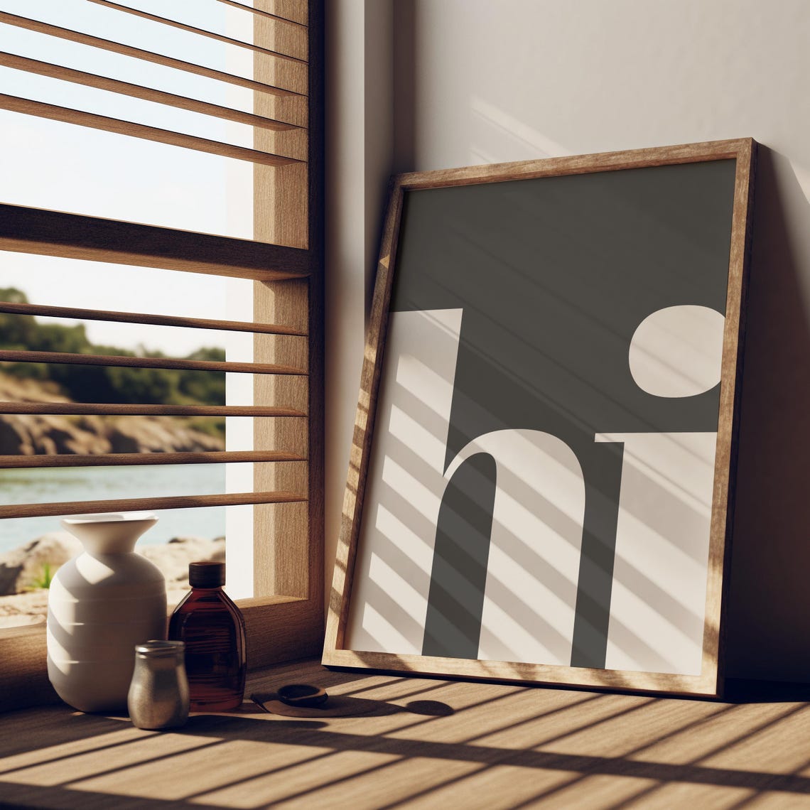 Hi Poster Hello Typography Art Print, Black White