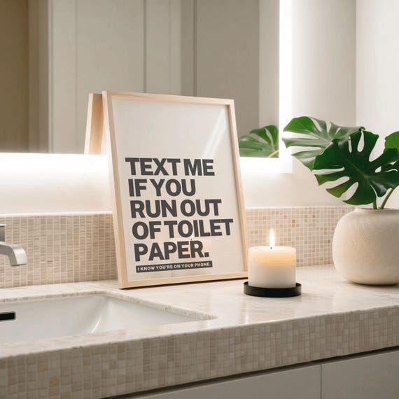 Bathroom Wall Decor Funny Poster Typography Print Guest Toilet