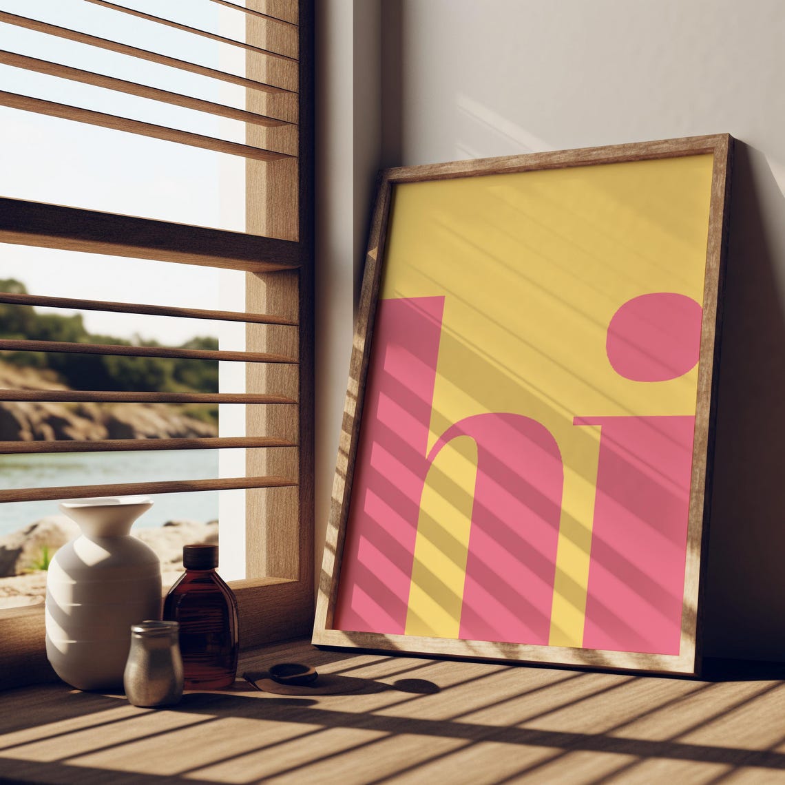 Hi Typography Poster, Yellow Pink Wall Art Print - Image 2