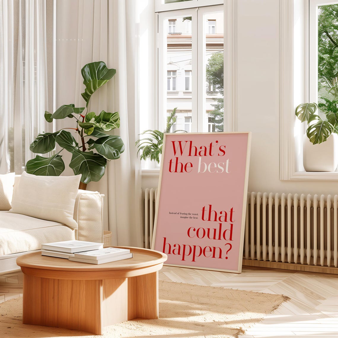 Whats The Best That Could Happen Positive Quote Red Pink Poster - Image 3