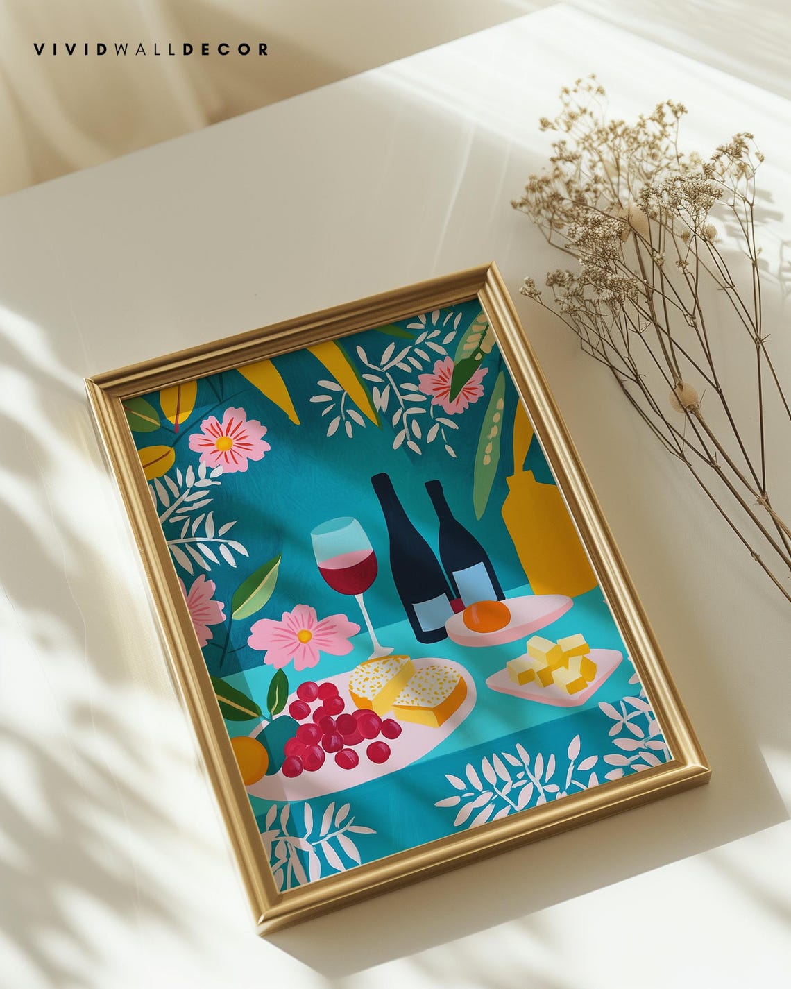 Wine Cheese Fruit Feast Colorful Kitchen Still Life Wall Poster - Image 4