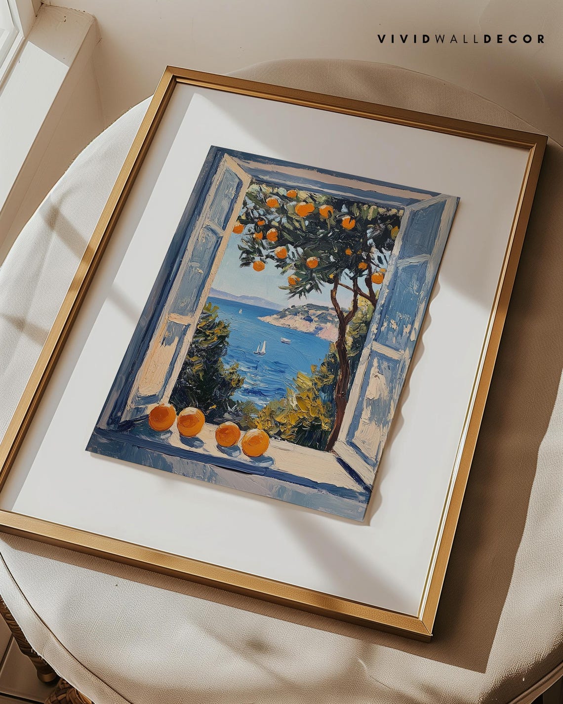 Mediterranean Orange Tree View Over Coastal Sea Travel Poster - Image 3