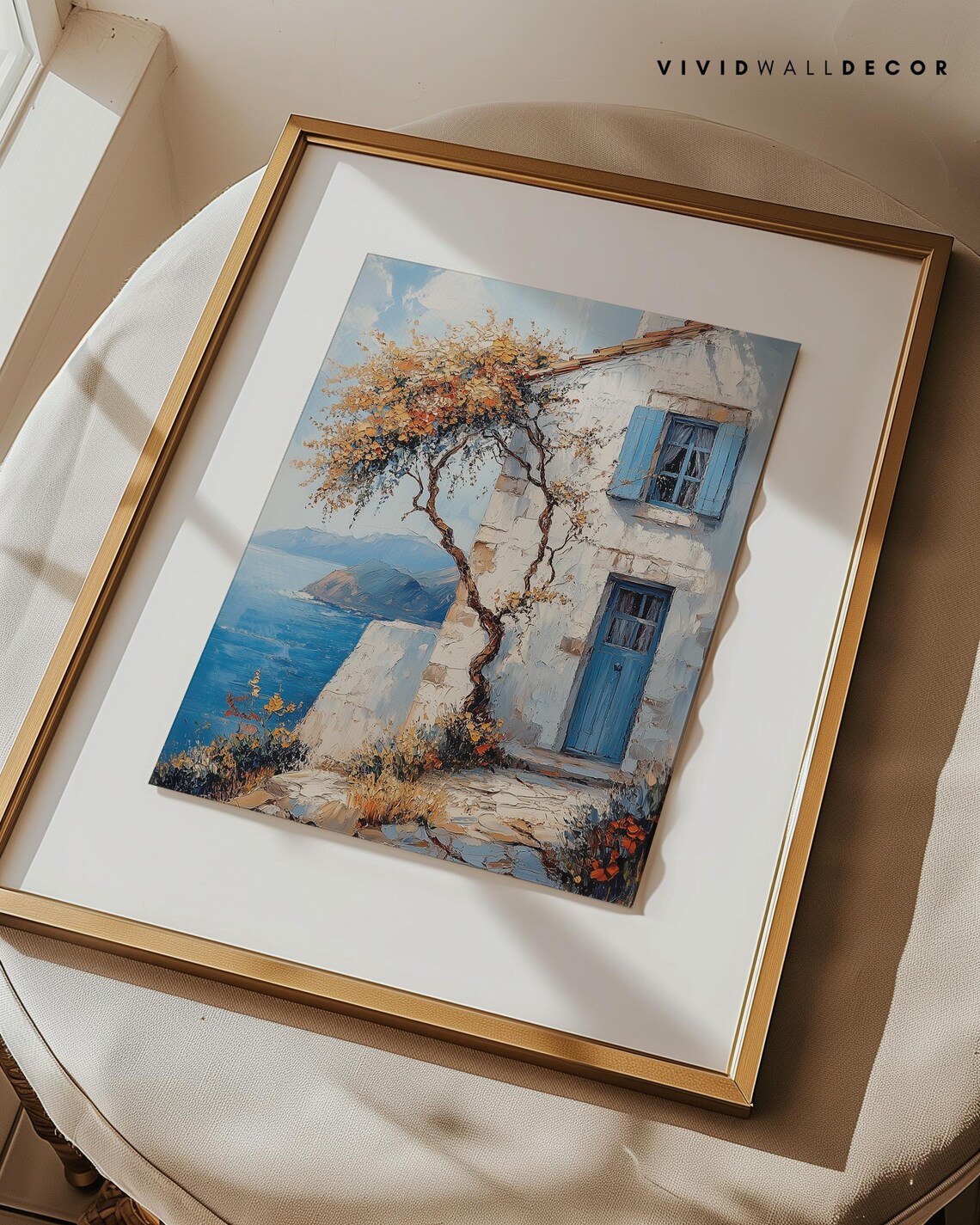 Greek Seaside Village Cottage Blue Door Coastal Travel Poster - Image 2