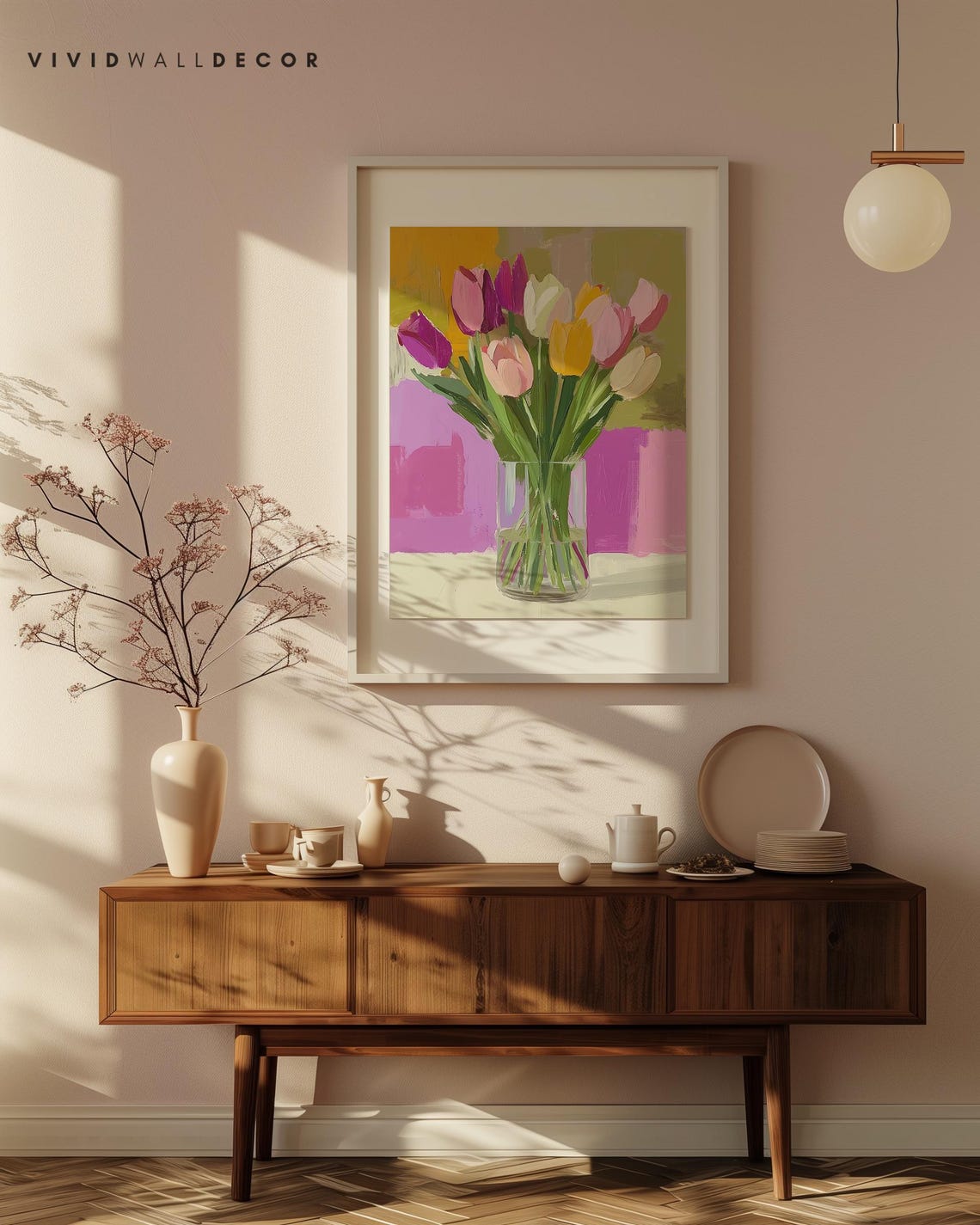 Vibrant Multicolor Tulip Bouquet in Glass Vase Floral Art Poster - Image 4