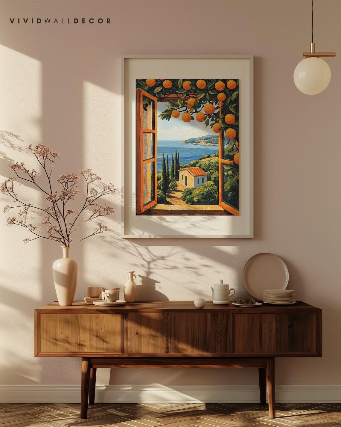 Mediterranean Window Orange Grove Coastal Villa View Wall Poster - Image 4