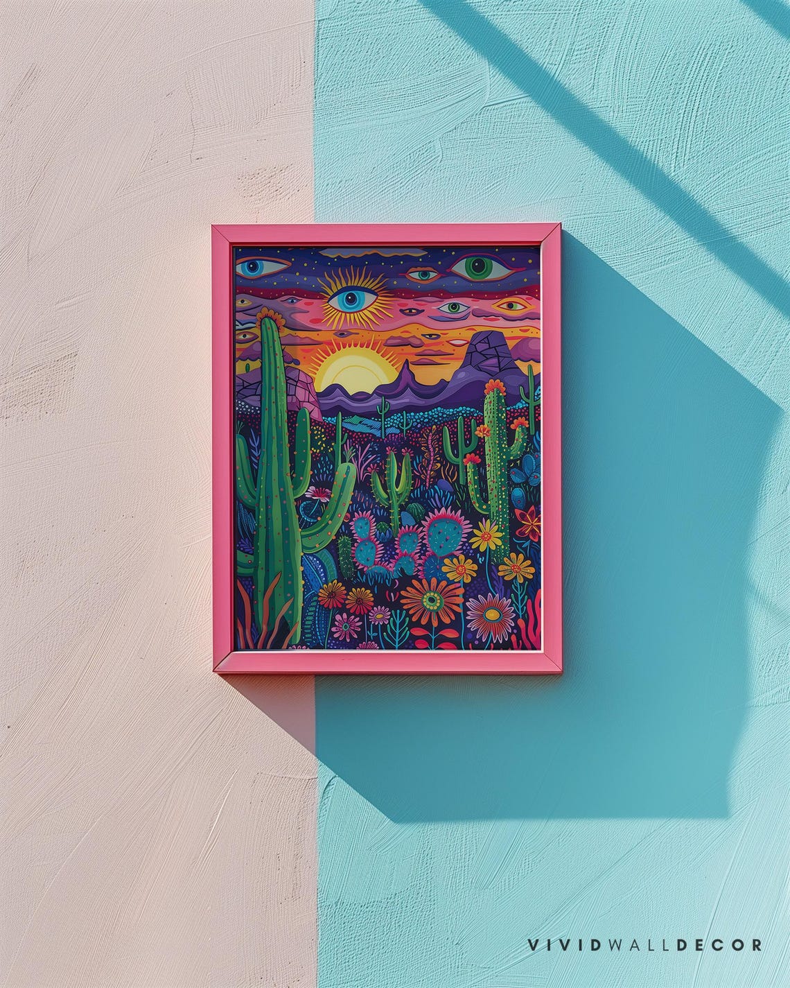 Surreal Desert Sunset Cactus Psychedelic Dreamscape Wall Poster - Image 2