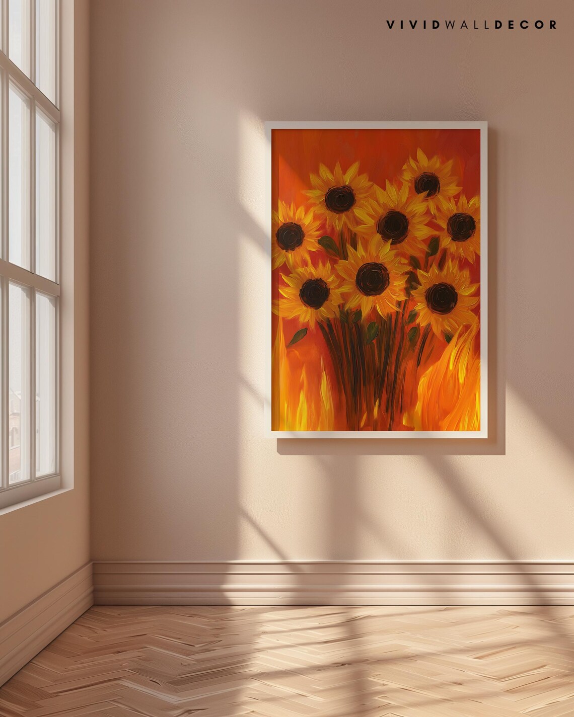 Fiery Sunflowers Bouquet Art Poster Bold Orange Floral Wall Decor - Image 4