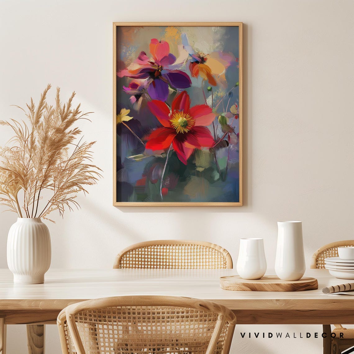 Vibrant Abstract Floral Painting in Purple and Red Garden Poster - Image 3