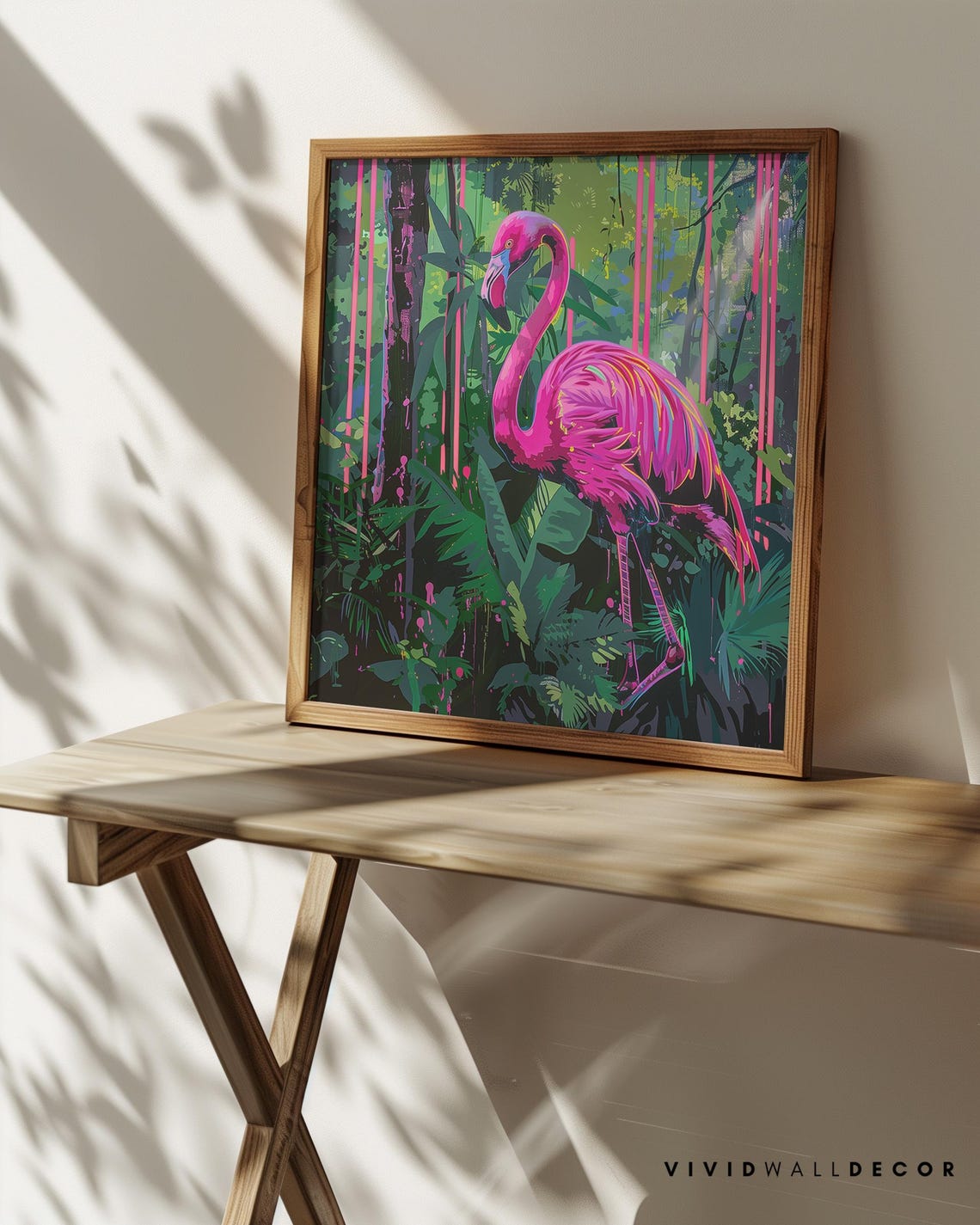 Neon Pink Flamingo in a Lush Tropical Jungle Maximalist Poster - Image 4