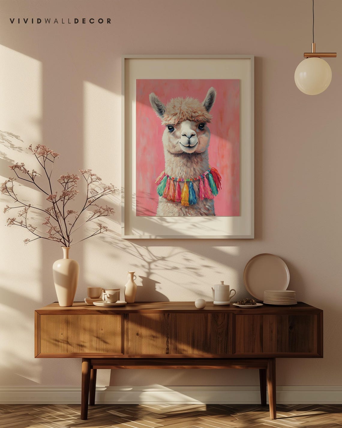 Smiling Alpaca with Colorful Tassel Necklace Boho Animal Poster - Image 3