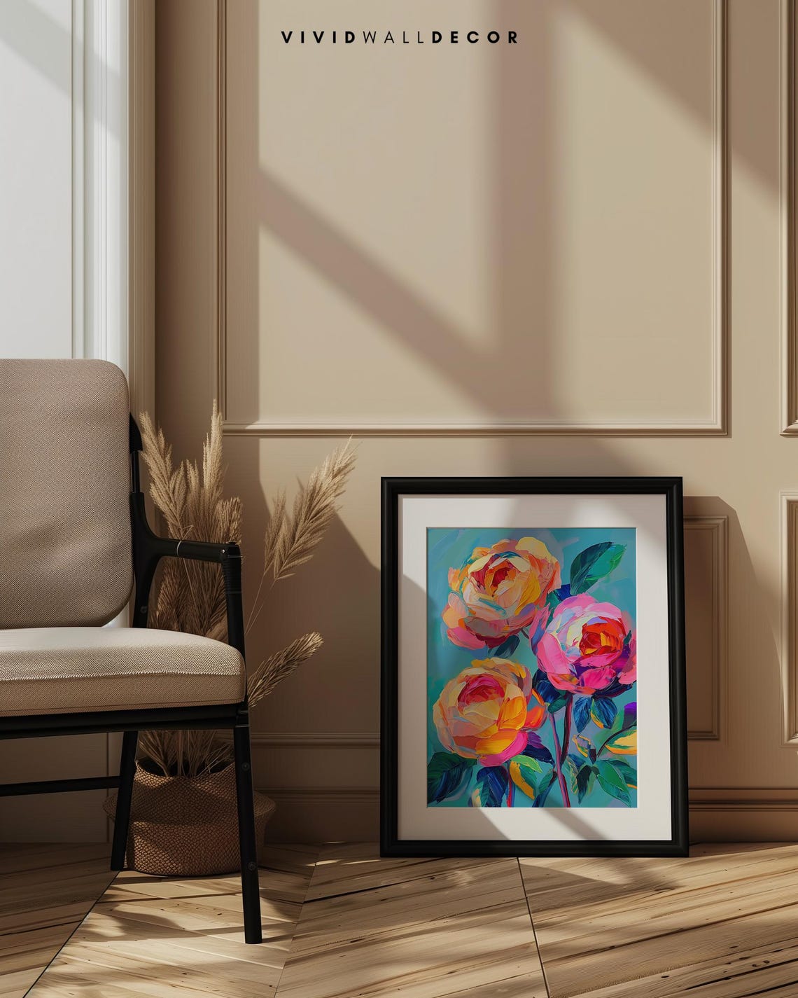Bold Abstract Roses Art Poster Pink Orange Floral Impasto Wall Decor - Image 3