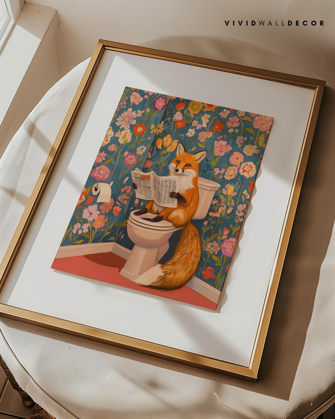 Red Fox Reading The Newspaper On The Toilet Funny Bathroom Decor Art Poster - Image 2