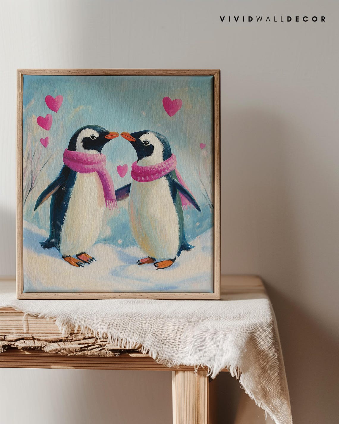 Penguin Couple In Pink Scarves Winter Snow Love Birds Poster - Image 3