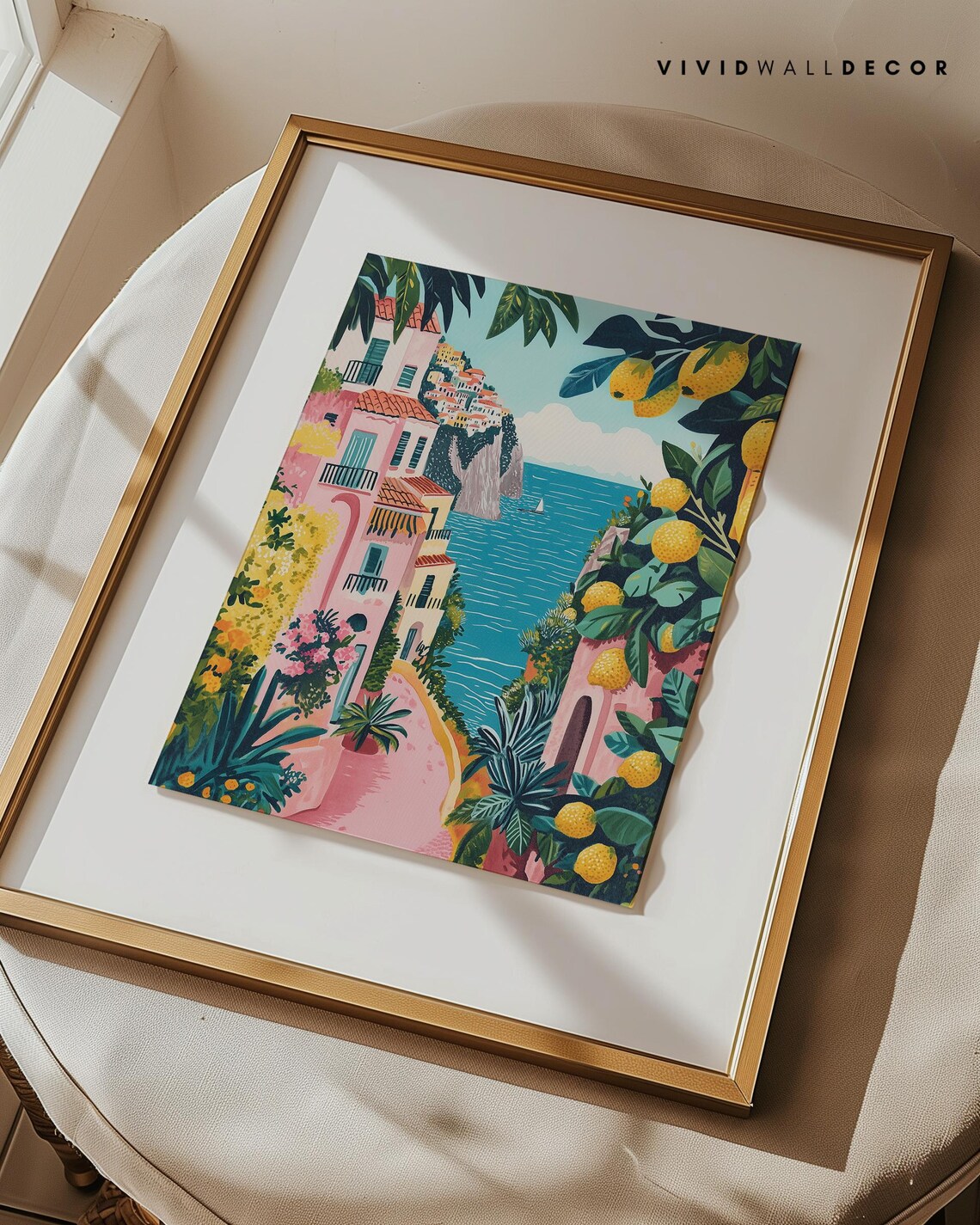 Amalfi Coast Village with Lemons and Turquoise Sea Travel Poster - Image 3