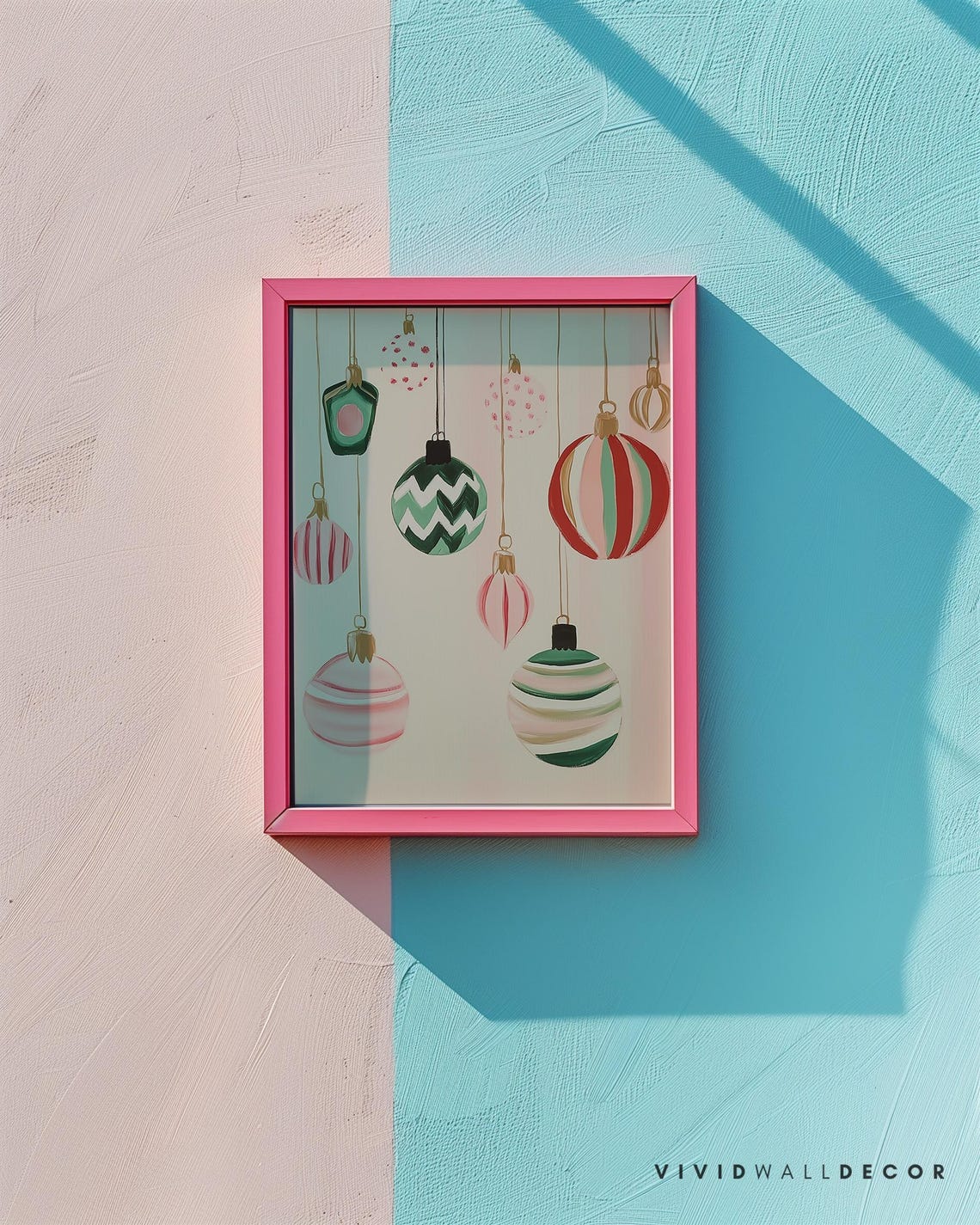Pastel Striped Christmas Ornaments Hanging Minimalist Poster - Image 2