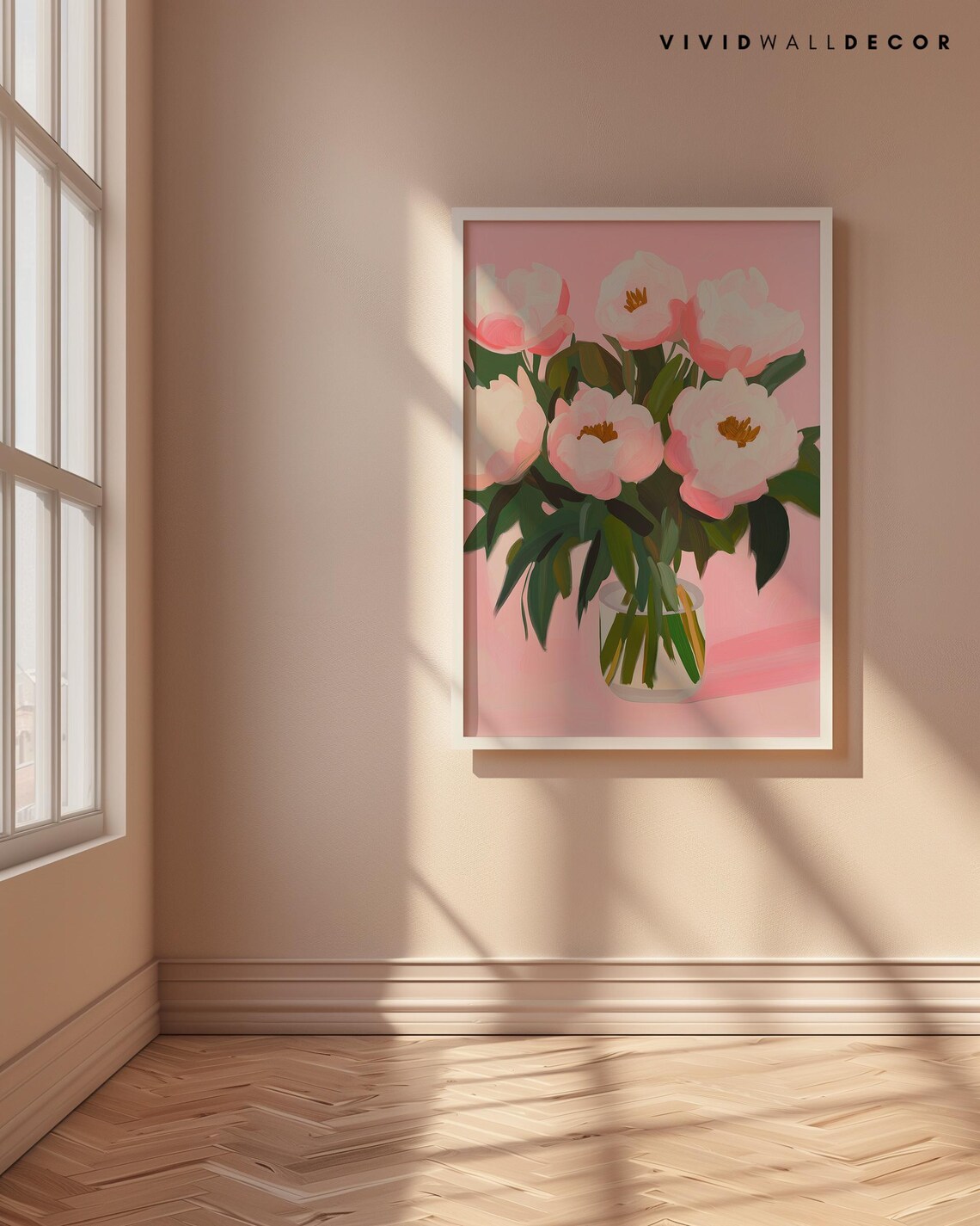 Soft Pink Peonies in Glass Vase Romantic Blush Floral Art Poster - Image 4