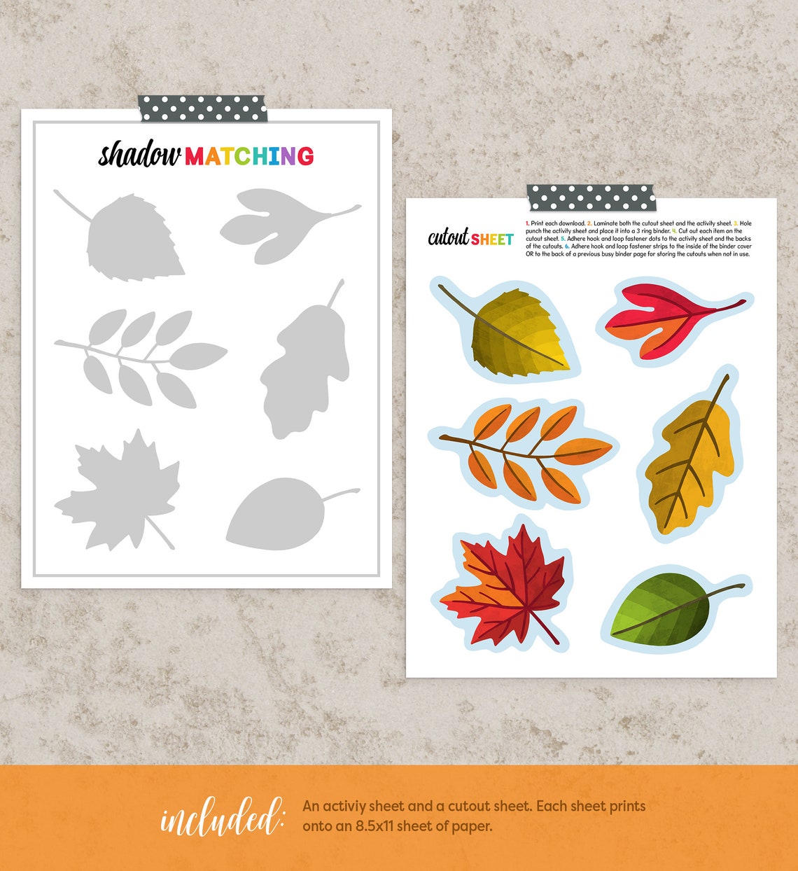 Shadow Matching Fall Leaf Shapes Busy Binder Kids Activity Poster - Image 6