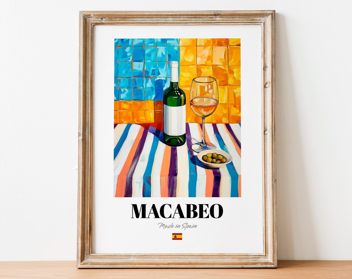 Macabeo Wine Wall Art Print Poster Refreshing Spanish White Artwork For Kitchens