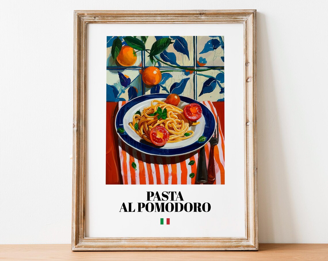 Pasta al Pomodoro with Lemons Italian Food Art Kitchen Poster