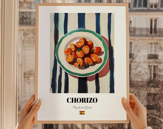 Chorizo Spanish Food Print Recipe Cards Snack Bar Ideas For A Chef Dining Room Wall Art