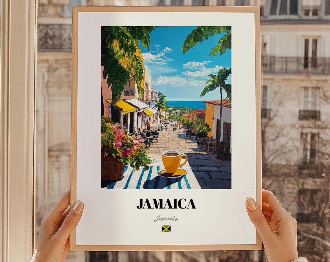 Jamaica Caribbean Oil Painting Tropical Street Travel Poster