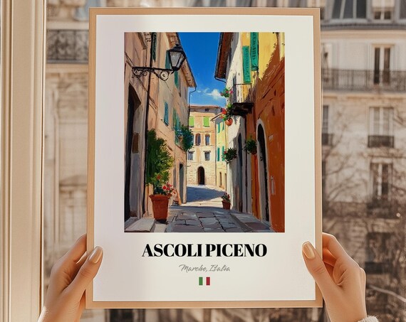 Ascoli Piceno Marche Italy Alley Flower Pots Old Town Travel Poster