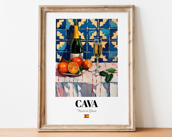 Spanish Cava Art Print Poster Sparkling Wine Artwork For Bars And Cafs