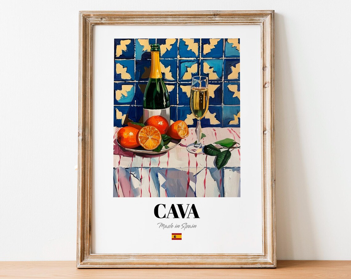Spanish Cava Art Print Poster Sparkling Wine Artwork For Bars And Cafs